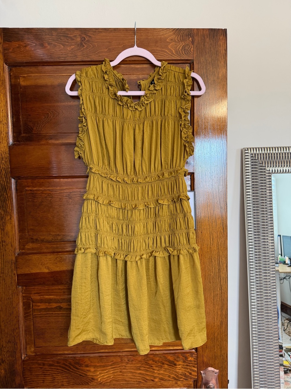 Macy's Mustard Ruffled Smocked Dress
